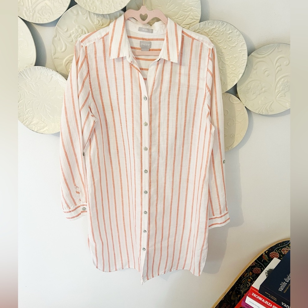Small Chicos Linen Striped Shirt Dress - Picture 2 of 5
